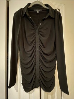 White House Black Market Black Button-Front Blouse